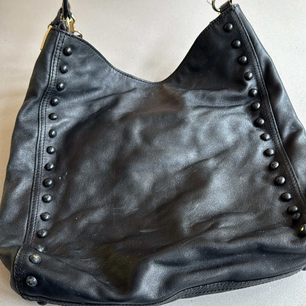 Loeffler Randall Black Leather Studded Shoulder Bag | classic everyday tote work - Picture 8 of 12
